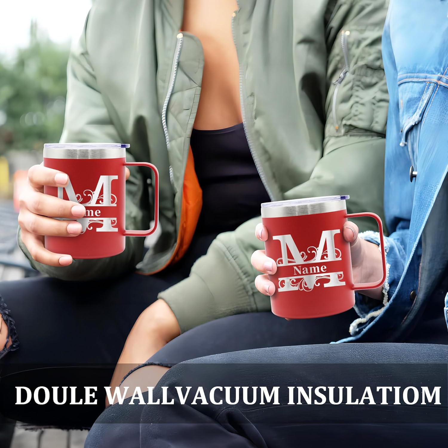 Vasos de acero inoxidable grabados personalizados con nombres, tazas aisladas personalizadas con asa, taza de café de viaje, regalos para ellaél,