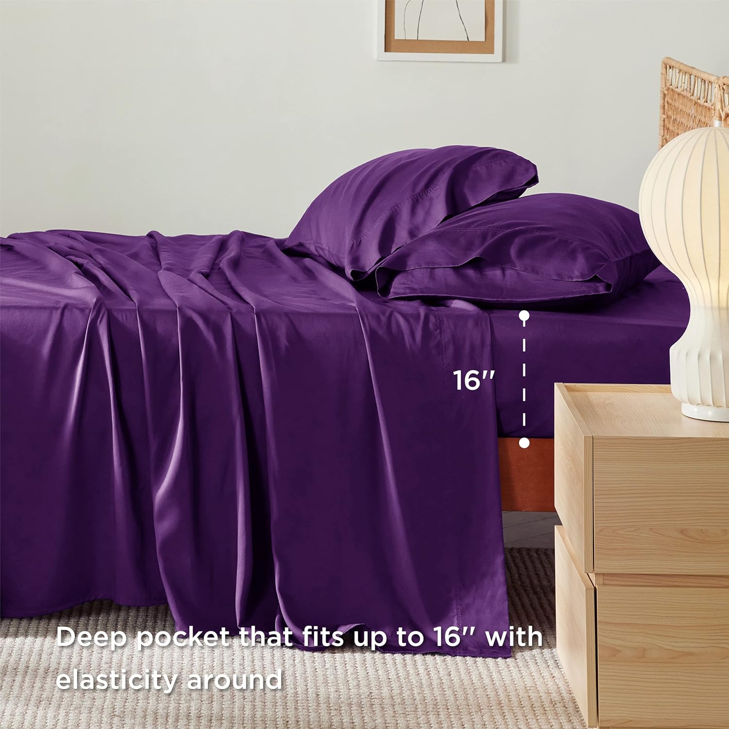 Bedsure – Juego de sábanas refrescantes, sedosas y transpirables de rayón de bambú, tamaño King, bolsillo profundo de hasta 16 pulg sábanas y fundas