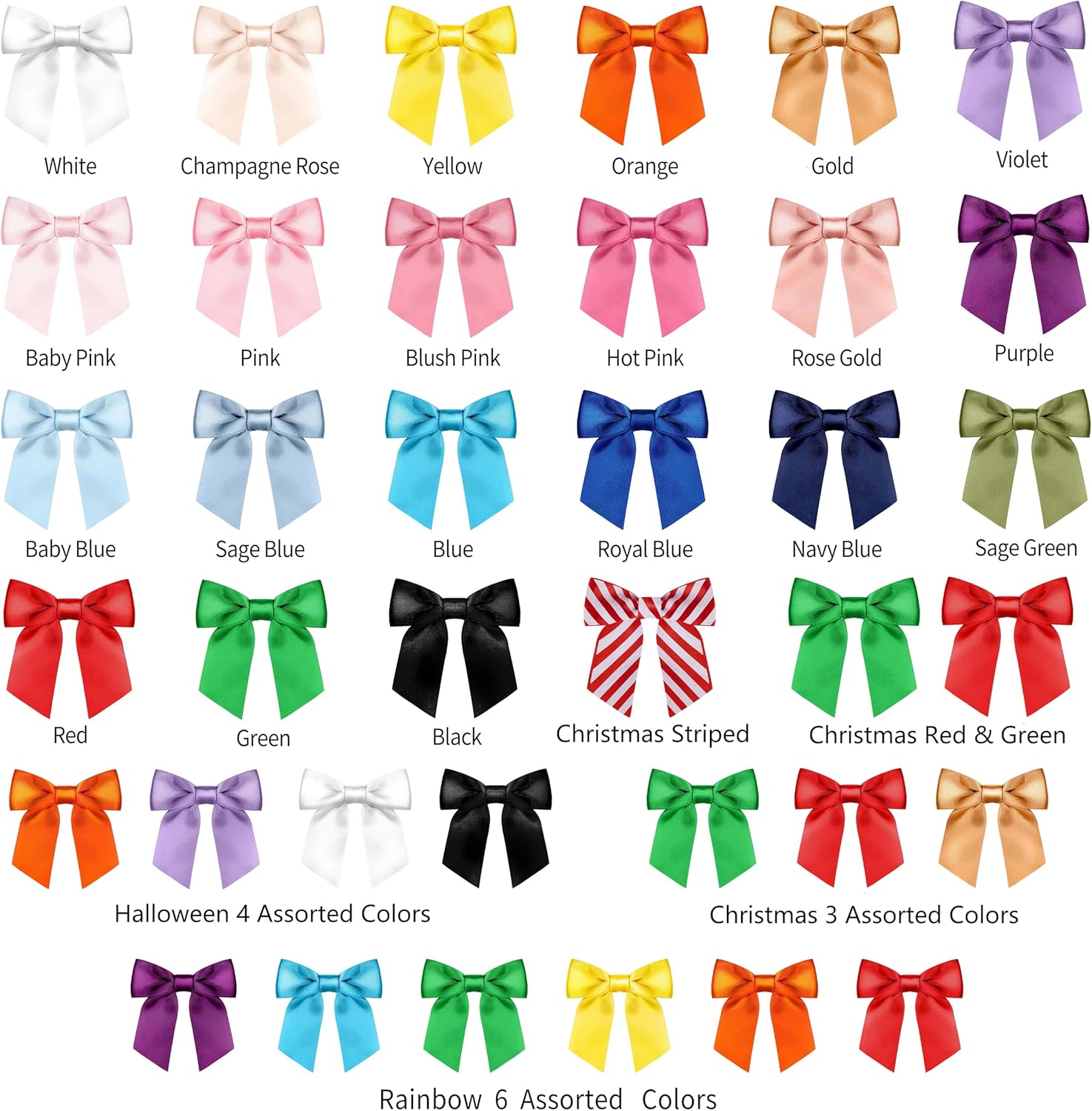RainbowPana – Paquete de 60 lazos de corbata de lujo, lazos de satén amarillos de 3 pulgadas, decoración de manualidades premontadas para paquete,
