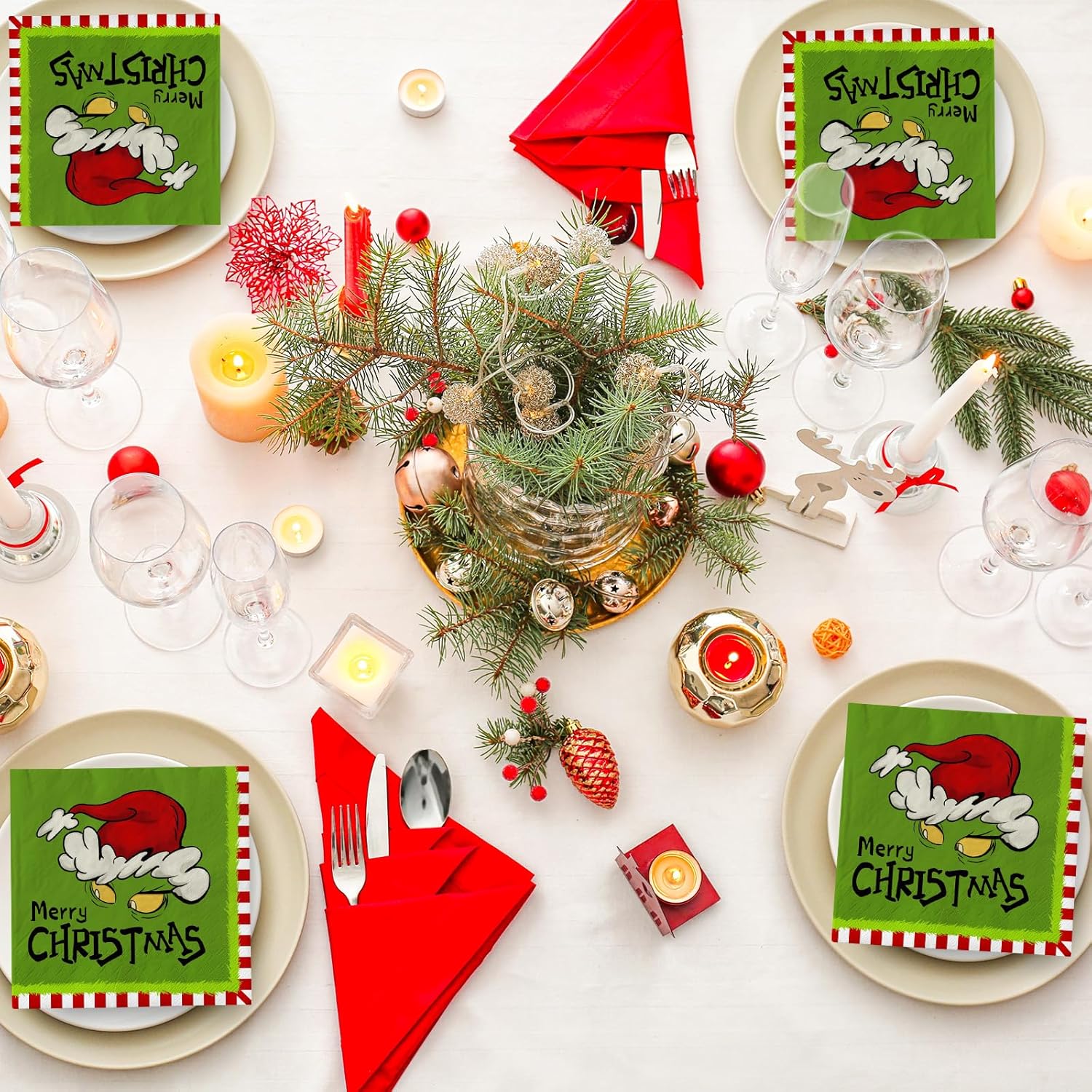 AnyDesign Paquete de 80 servilletas de papel de Feliz Navidad, divertidos personajes de dibujos animados, servilletas de almuerzo desechables verde