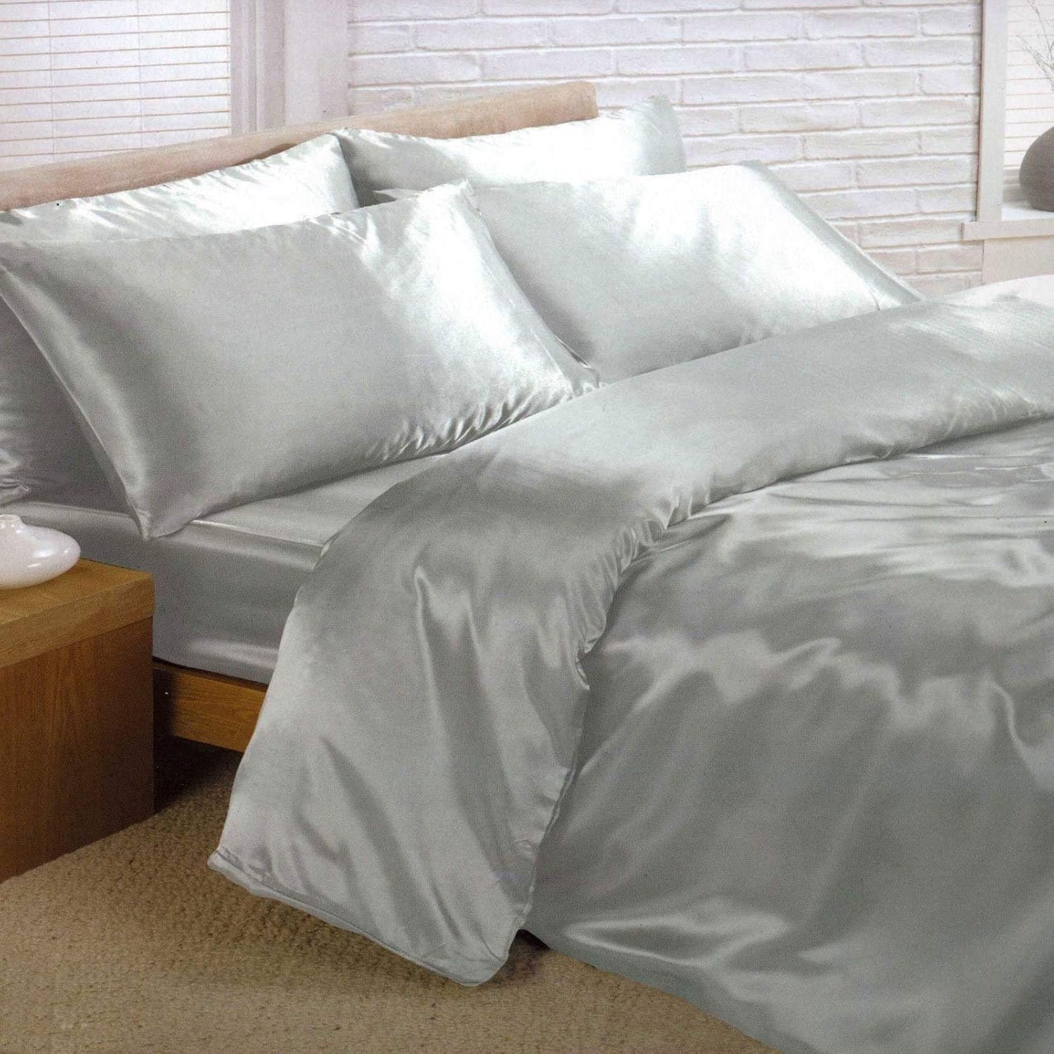 Bedify Bedding Juego de edredón 100% satén de seda pura con juego de 4 piezas, sábana bajera de seda con bolsillo profundo de 15 pulgadas, sábanas