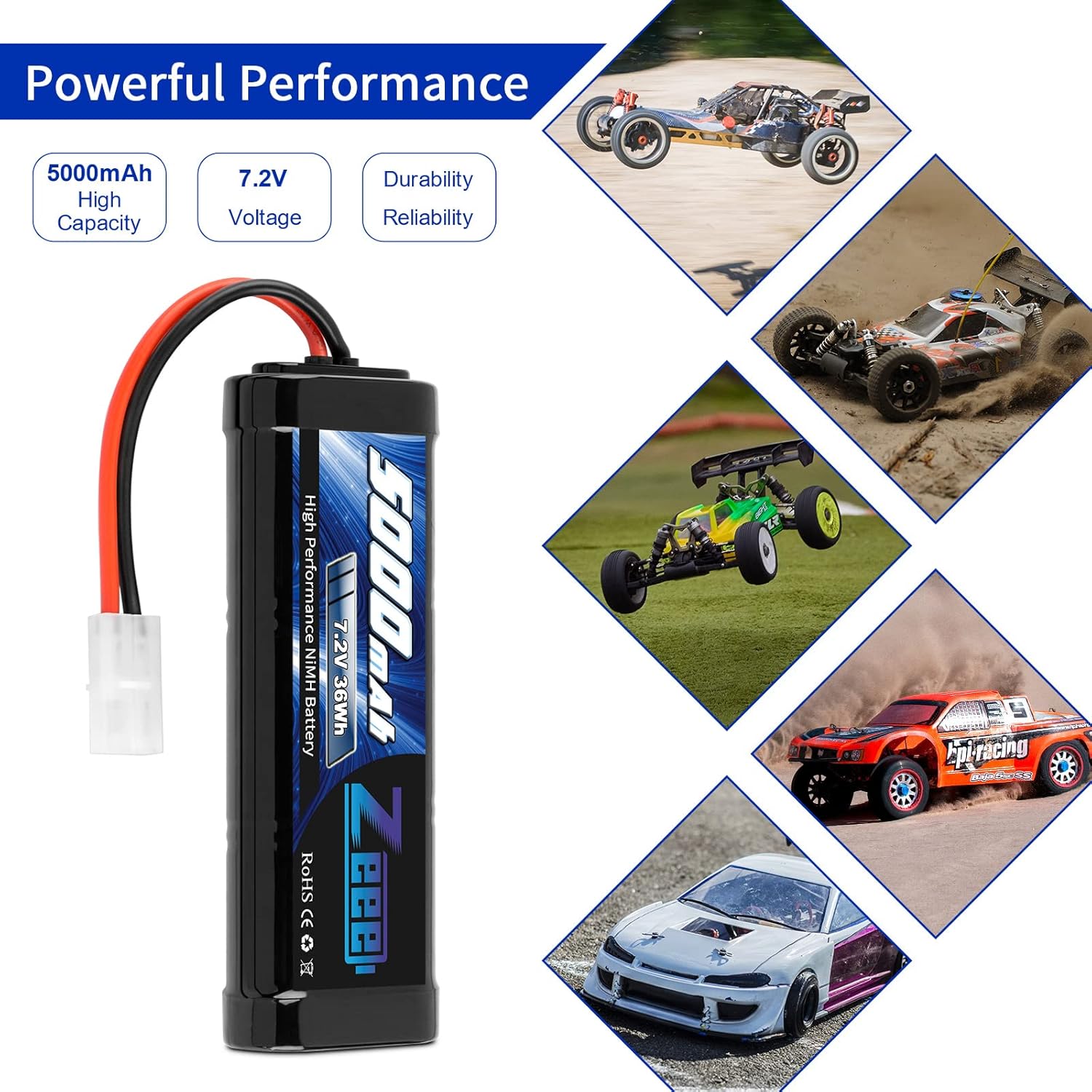 Zeee 7.2V 5000mAh RC NiMH Batería con Tamiya Plug 2 Pack Baterías con 1 unids Lipo Safe Bag Bolsa ignífuga a prueba de explosiones para carga de