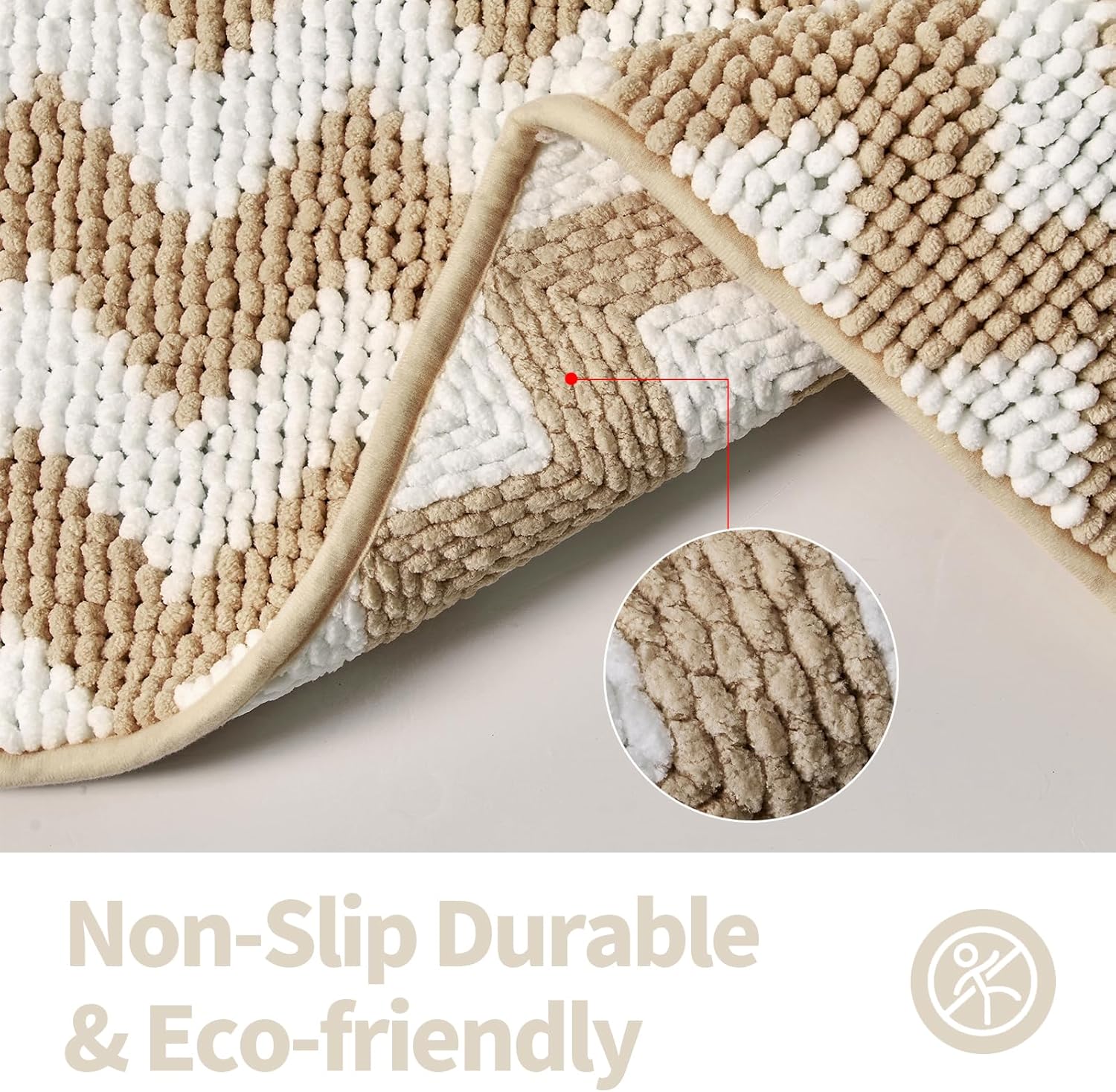CozeCube Tapetes de baño de felpilla color beige con cheurón para baño, antideslizantes, peludas y absorbentes, de microfibra, extra suave, lavable