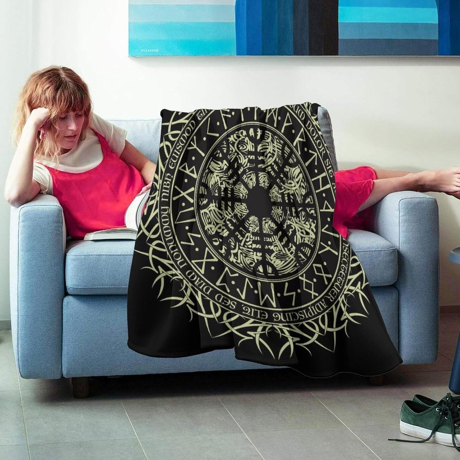 Acogedora manta de forro polar de franela para sofá cama, compatible con brújula rúnica de vegvisir nórdico, manta ligera y mullida, manta