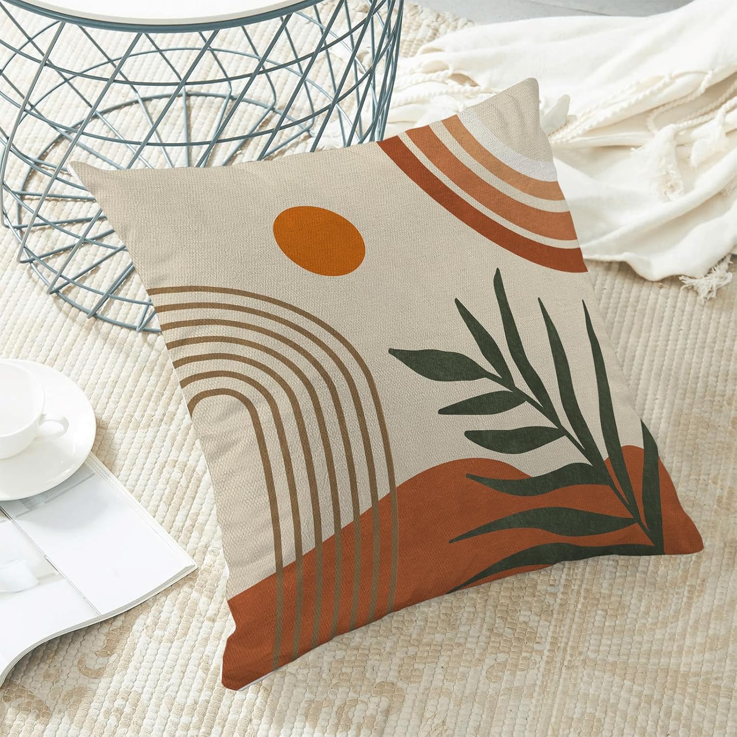 BETGINY Juego de 2 fundas de almohada bohemias de 18 x 18 pulgadas, fundas de almohada bohemias de mediados de siglo, fundas de cojín de hojas