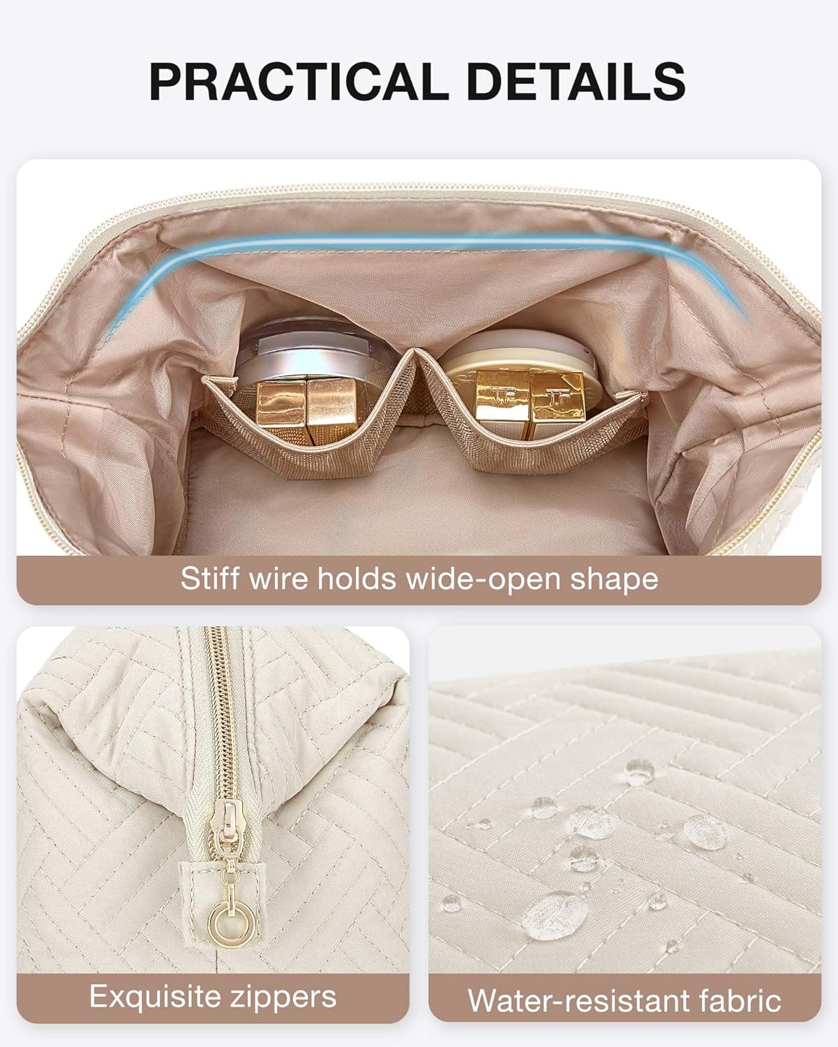 BAGSMART Bolsa de maquillaje de viaje, bolsa de cosméticos, estuche organizador de maquillaje, bolsa grande de apertura amplia para mujeres, bolso