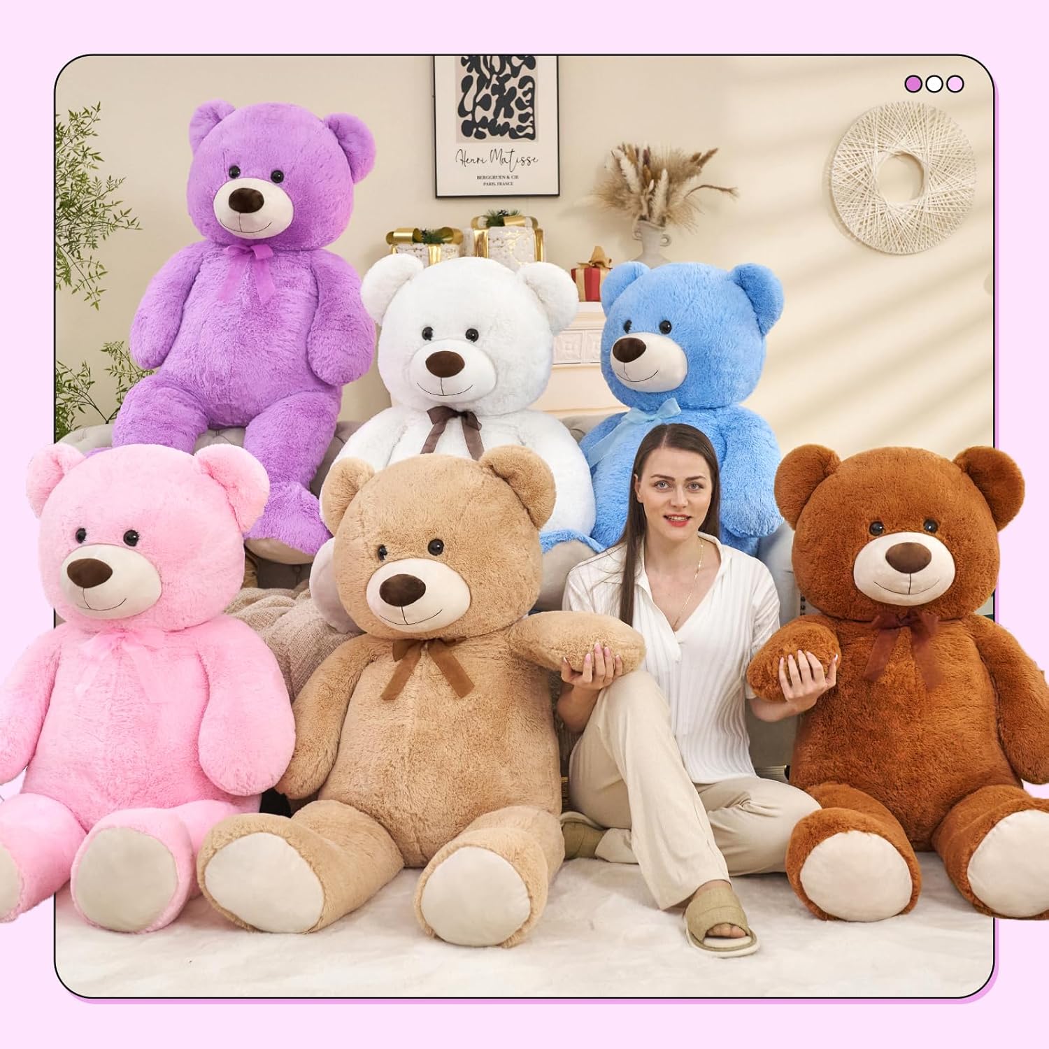 DOLDOA Oso de peluche gigante de 51 pulgadas, oso de peluche grande, oso de peluche grande calmante para niños, novia, baby shower, morado