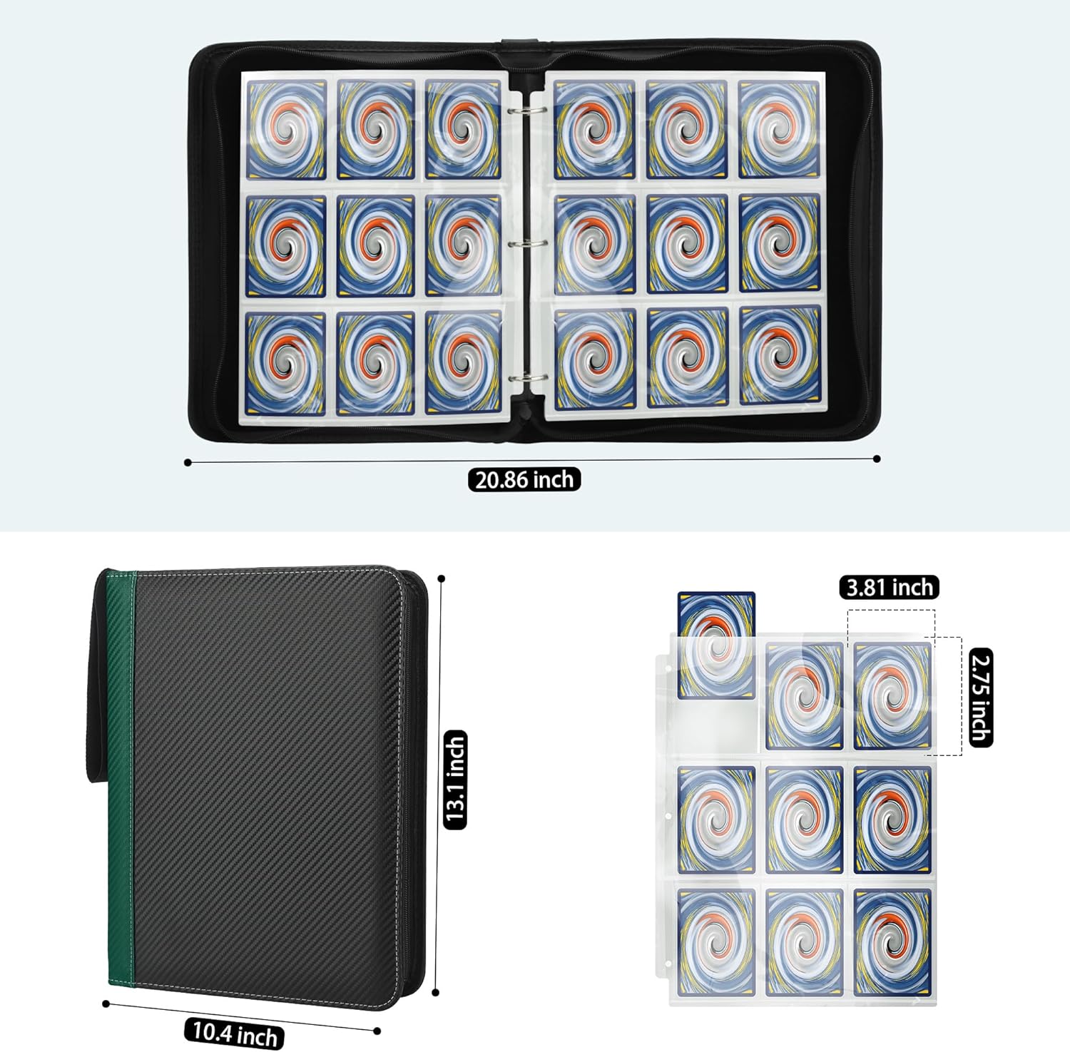 9 Pockets Trading Card Binder with Sleeves Card Organizer, 900 Double Sided Pocket PU Card Collection Binder, Baseball Binder,for Sports Card, MTG,