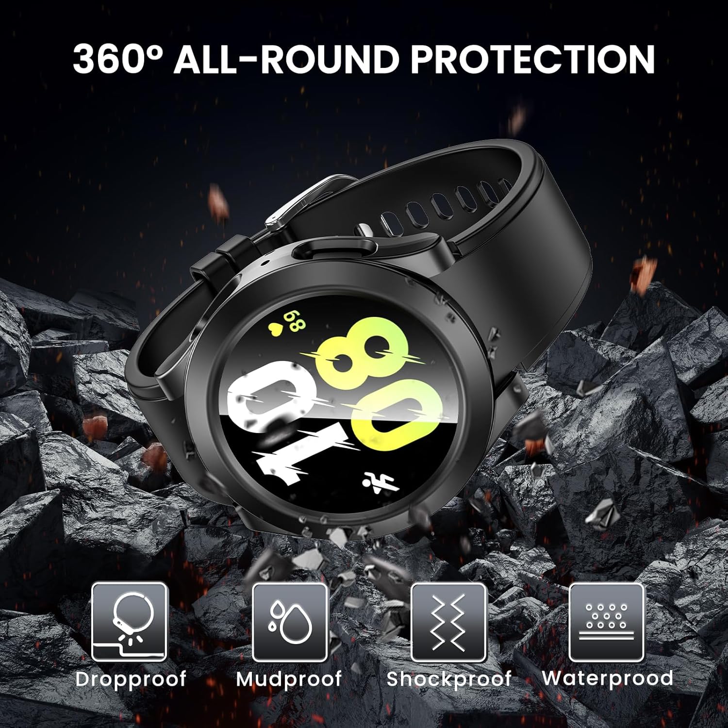 Goton – Funda impermeable para Samsung Galaxy Watch 5 4 de 1.575 pulgadas, protección de 360 de policarbonato duro delantero y trasero con protector
