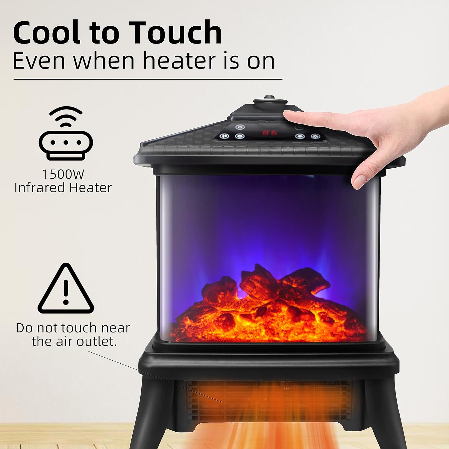 TOONLUPAL Calentador eléctrico de chimenea con control remoto de 1500 W, calentador de estufa independiente portátil, efecto de llama realista, 7