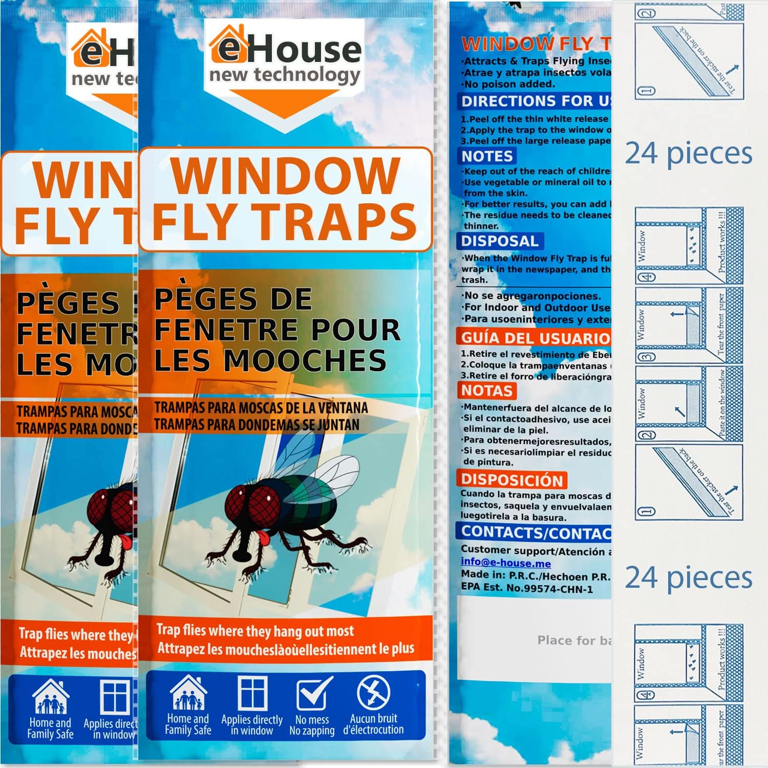 Trampas para moscas de interior para el hogar, tiras adhesivas para colgar en la ventana, para control de la casa sobre insectos, mariquitas, moscas