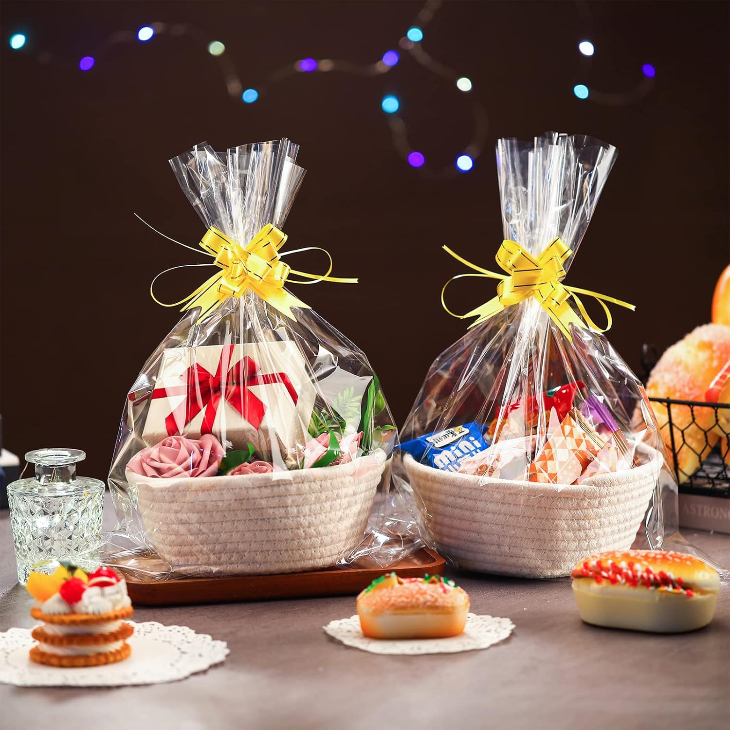 Tatuo 6 juegos de cestas de regalo, canastas vacías de algodón tejido a granel con bolsas, cintas, conejo, dulces, huevos de Pascua, cesta para