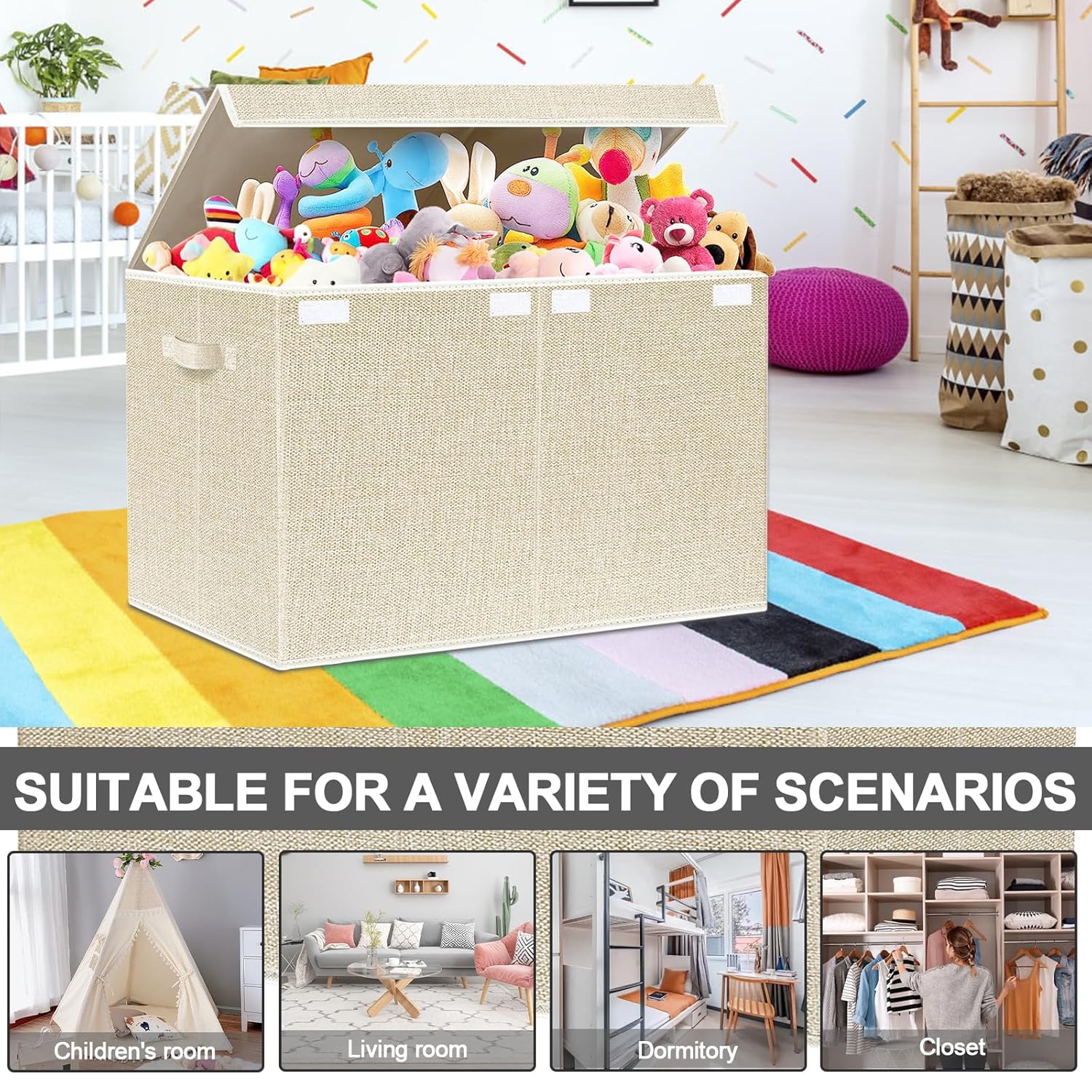 VERONLY Caja grande de juguetes con tapa, cajas plegables para juguetes para niños, cestas organizadoras con asas para niños, niñas, guardería, sala