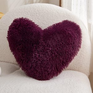 MOOWOO Decoraciones navideñas, almohada de corazón morado ciruela, almohada de piel sintética, almohada de felpa suave en forma de corazón, felpa MOOWOO Decoraciones navideñas, almohada de corazón morado ciruela, almohada de piel sintética, almohada de felpa suave en forma de corazón, felpa