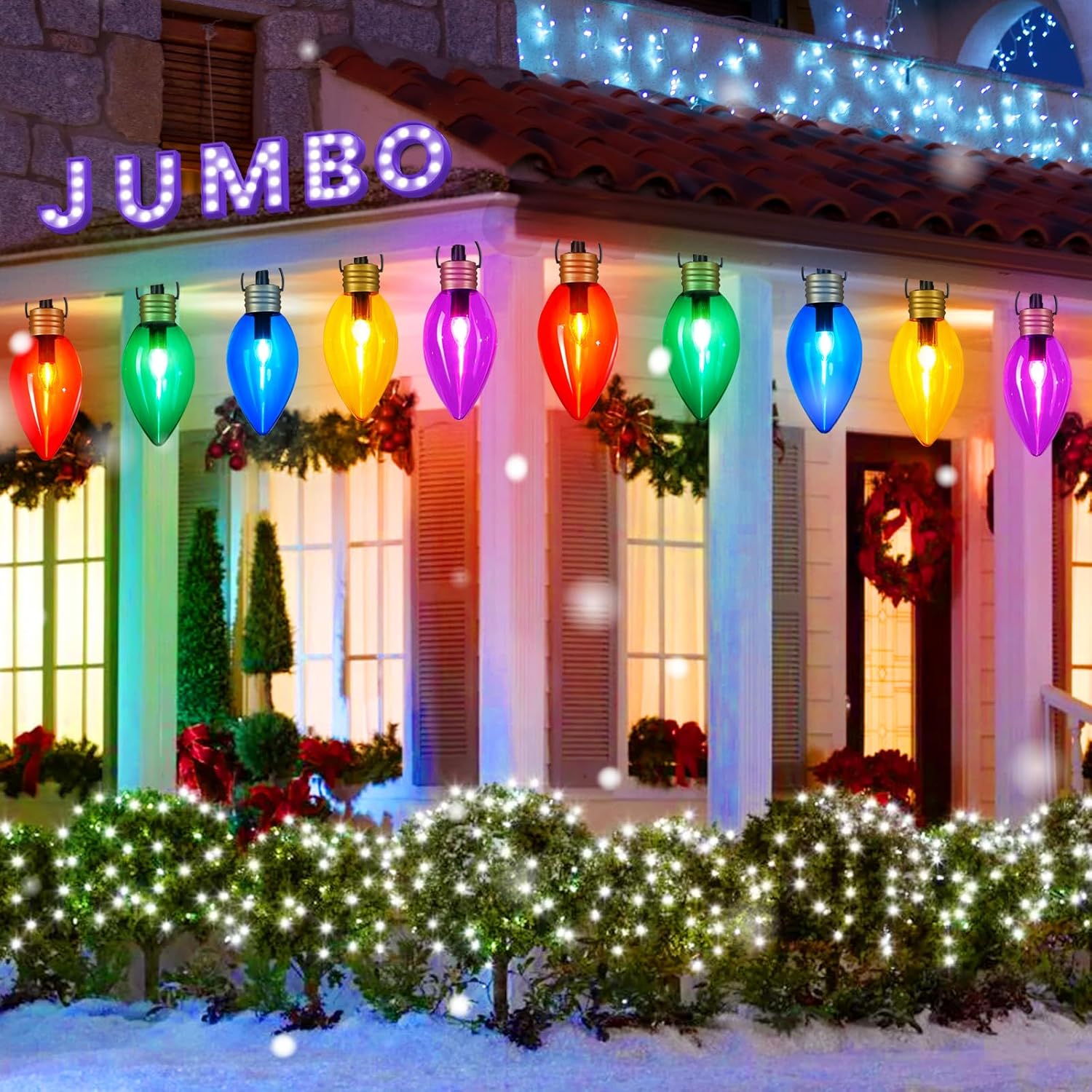 Paquete de 2 tiras de luces de Navidad súper jumbo o luces de marcador de camino, decoraciones de Navidad al aire libre, 11 pies, 5 luces LED Jumbo