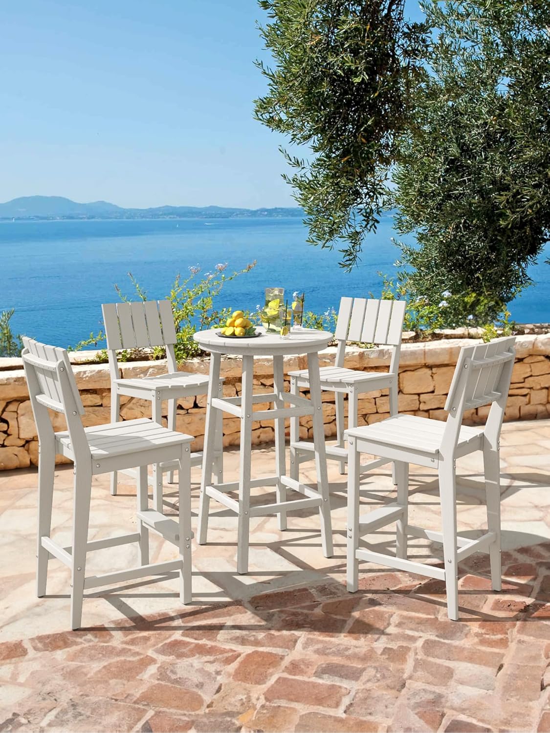 Homenjoy Juego de 2 taburetes de bar para patio, sillas Adirondack altas de polietileno de alta densidad resistentes a la intemperie, sillas
