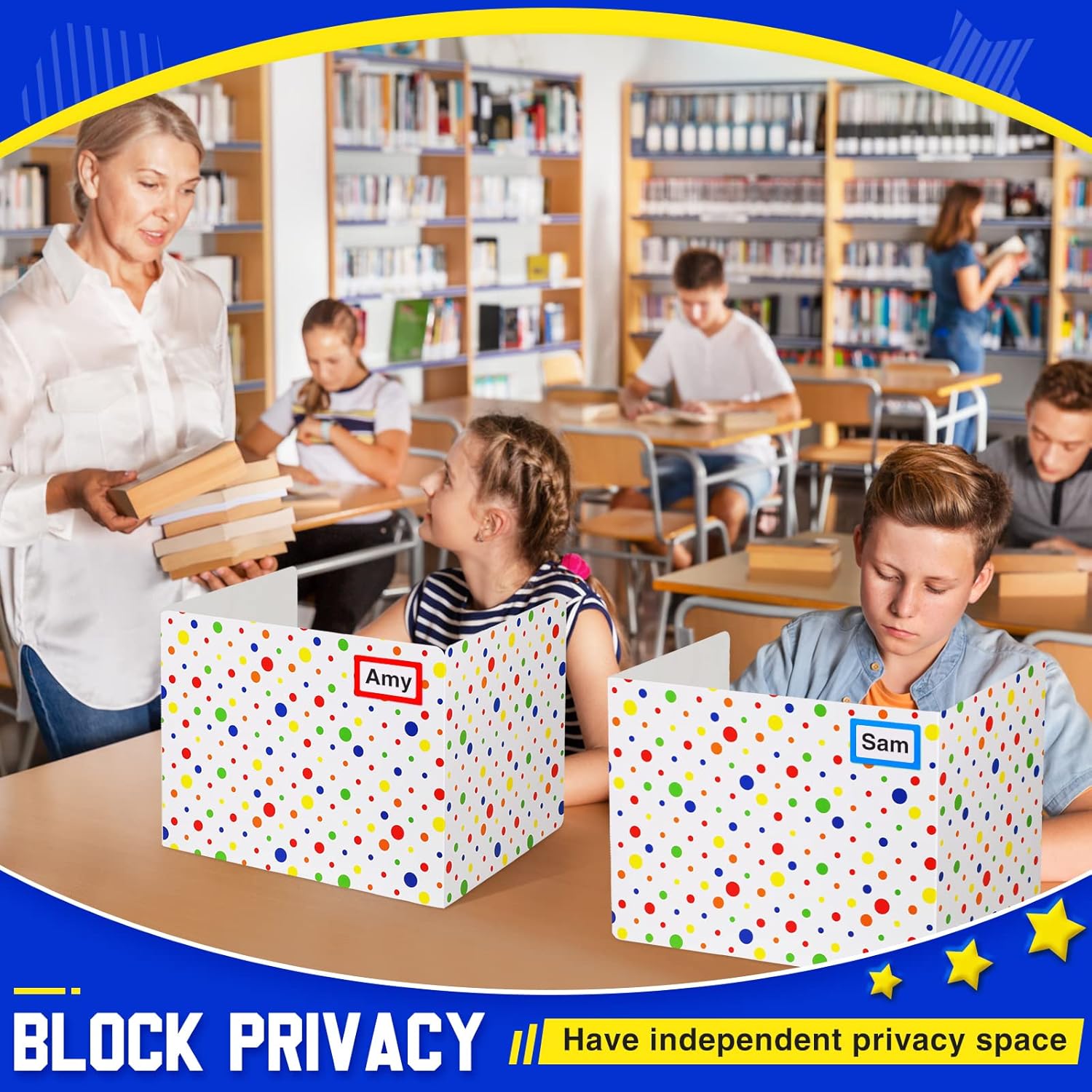 Teling Tableros grandes de privacidad escolar para escritorios de estudiantes, Polk Dot, carpeta de privacidad para aula, carrel de estudio, reduce