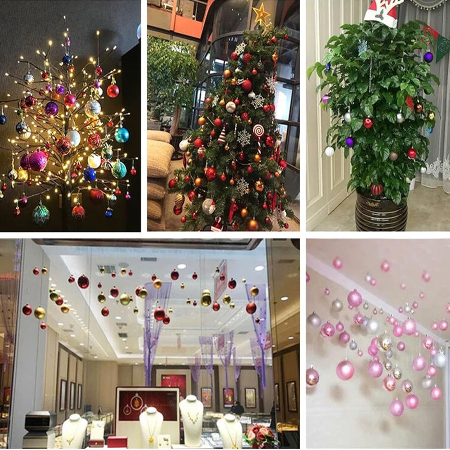 24 adornos para árbol de Navidad, mini bolas de Navidad, pequeñas bolas de plástico inastillables para vacaciones, bodas, fiestas, decoración