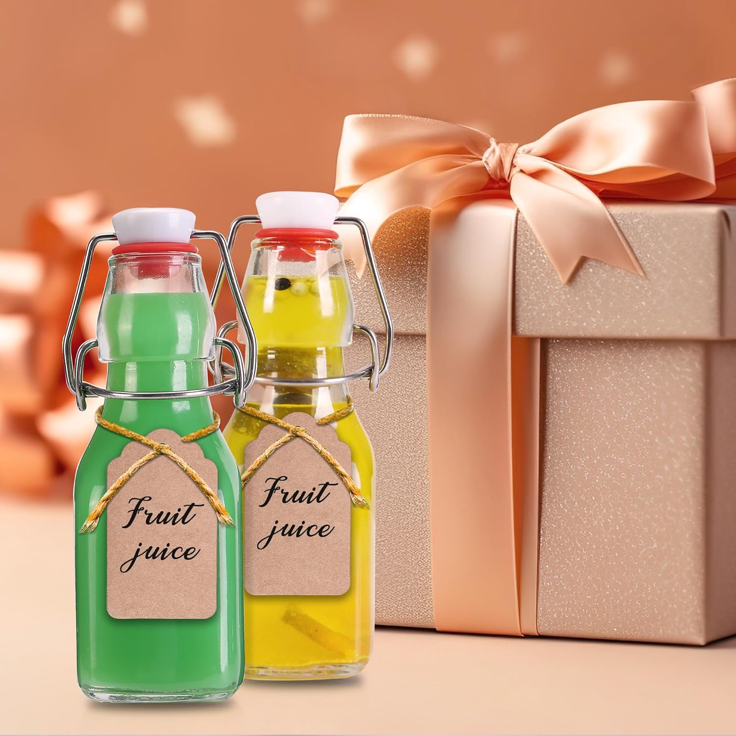 Botella de vidrio transparente con tapa abatible para tapas herméticas, paquete de 12 botellas de infusión de 4 onzas con tapas abatibles, para
