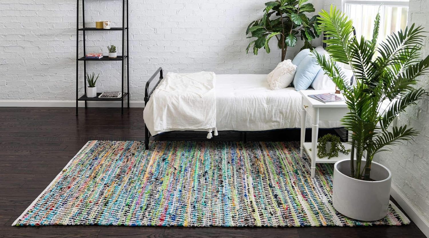 Unique Loom Chindi Chevron Collection – Alfombra rectangular de 4 pies 1 pulgada x 6 pies 1 pulgada, color verde y marfil