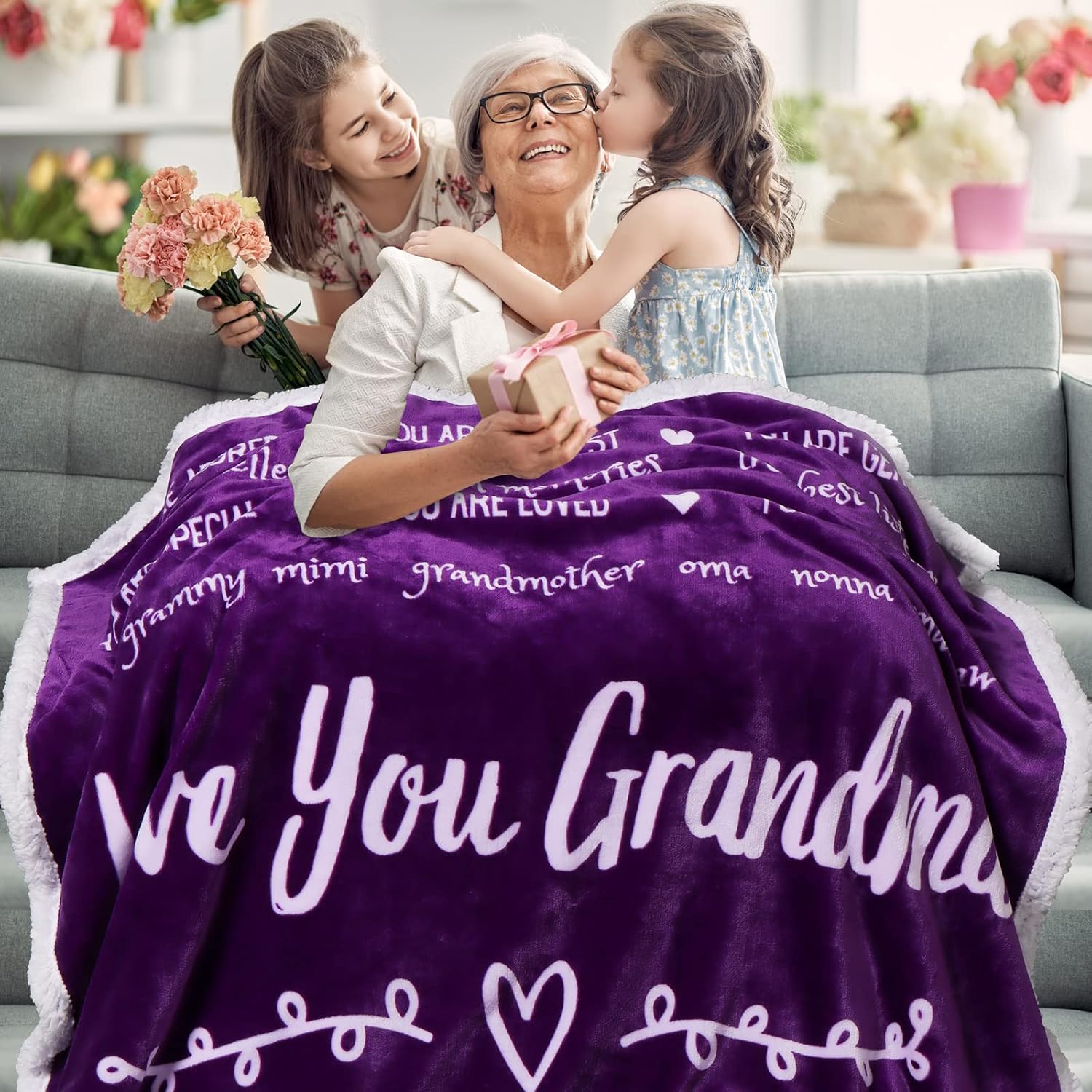 FILO ESTILO Manta para abuela, regalos de cumpleaños para abuela, regalos del día de la madre para la abuela de parte de nietos, nieta, manta única