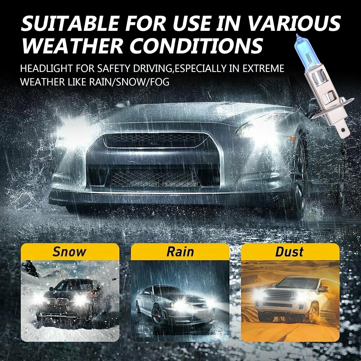 Paquete de 2 bombillas de xenón para automóvil, bombillas halógenas de 12 V y 100 W, kit universal de repuesto de luces de automóvil, para la