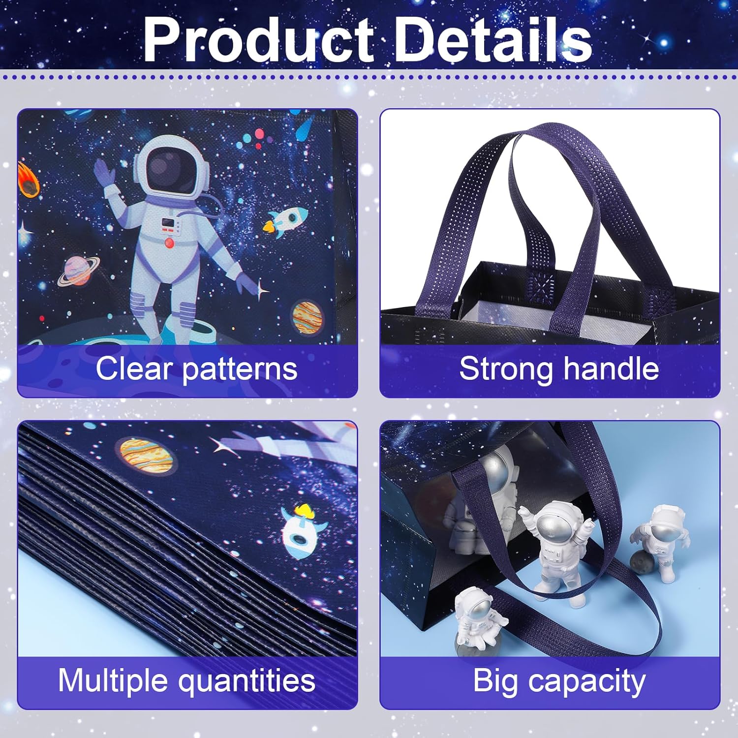 Windyun 48 bolsas de regalo espaciales a granel grandes para espacio exterior, bolsas de recuerdos de fiesta, no tejidas, bolsas de dulces con asas,