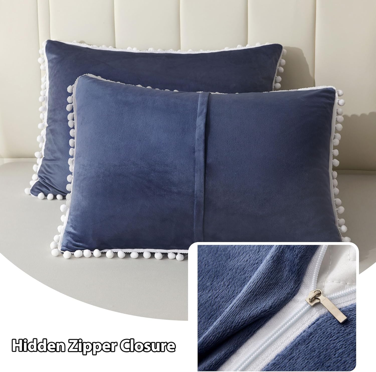 LIFEREVO Juego de 2 fundas de almohada de terciopelo suave con pompones, fundas de almohada decorativas con flecos, bonitas fundas de almohada con