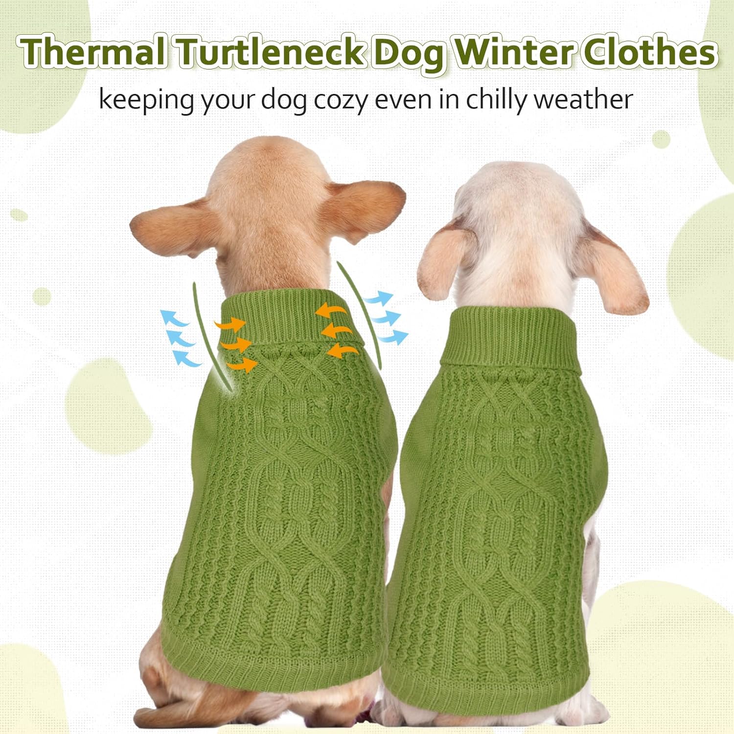 DENTRUN Suéter para perros pequeños, cachorro de cuello alto para clima frío, ropa clásica de invierno cálida para perro, chaleco para perro