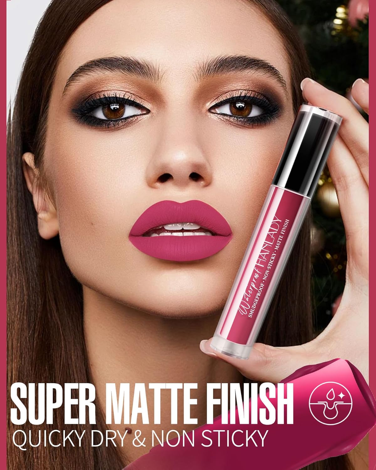 HANLADY Lápiz labial rojo brillante mate, lápiz labial líquido rojo rubí de larga duración para mujeres, a prueba de manchas, manchas de labios, sin
