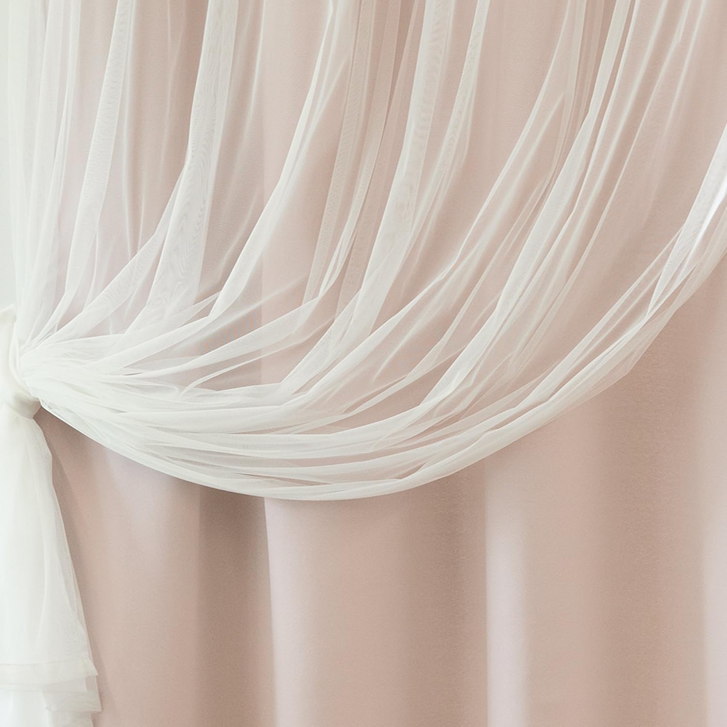 Best Home Encaje de tul fashion con cortinas transparentes adheridas, top de acero inoxidable arandela niquelada