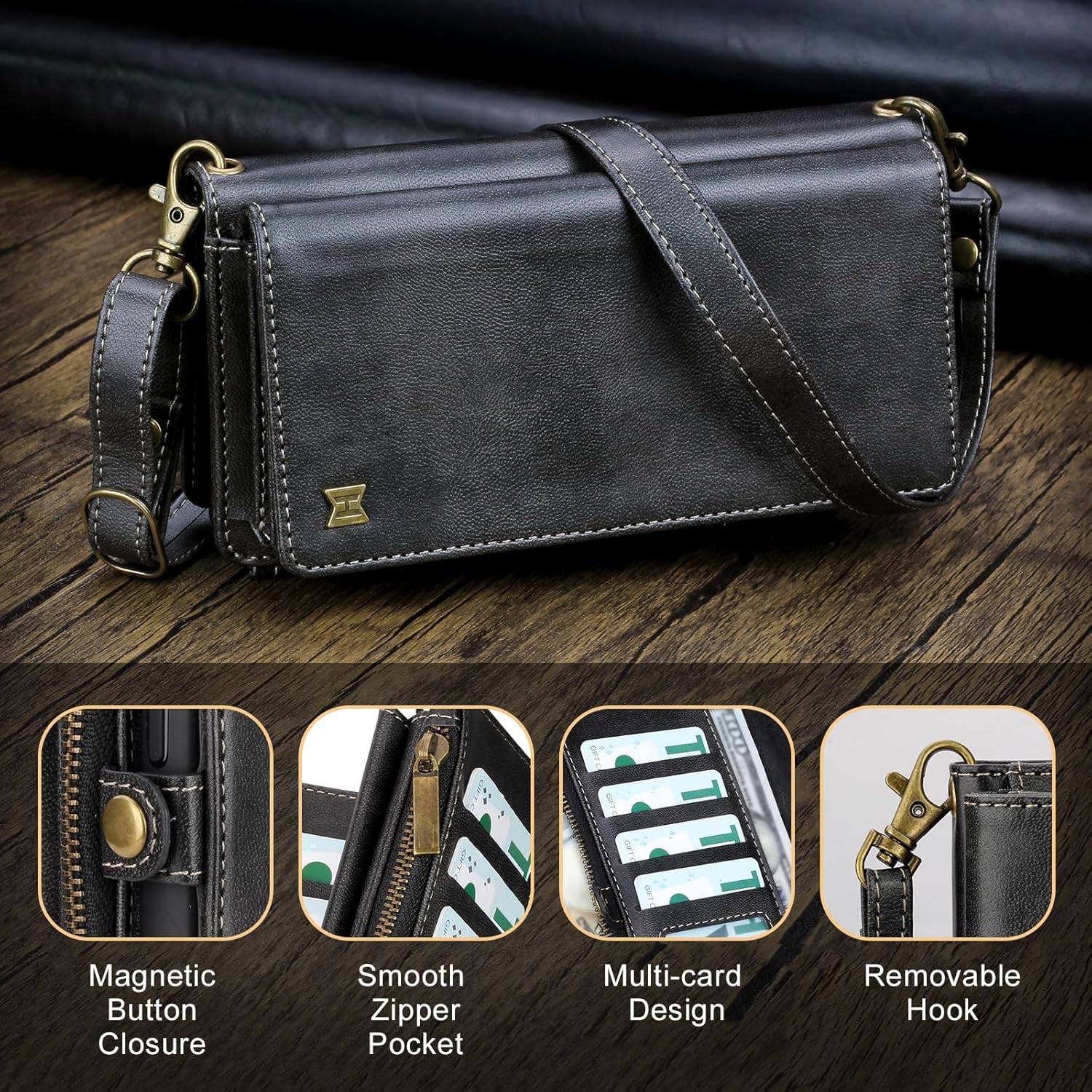 Funda tipo cartera compatible con iPhone 12 Pro Max, funda de piel sintética con bloqueo RFID, funda para teléfono para mujeres y hombres, con