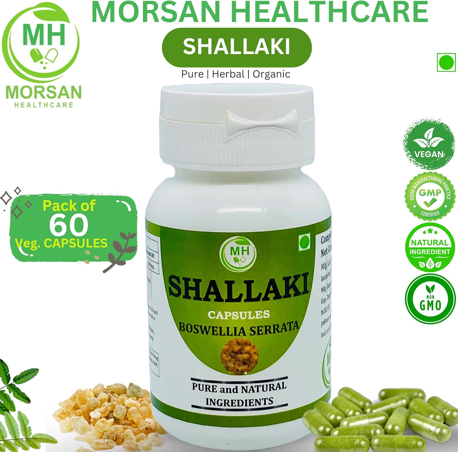 Morsan’s Shallaki (Boswellia serrata) Capsulas, Pack de 4 x 60 x 500 mg. Veg. Cápsulas (4)