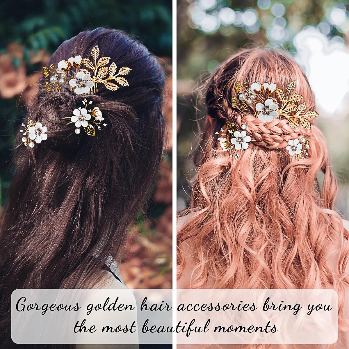 5 pinzas para el pelo de boda con flores de cristal, perlas de cristal, para novias, flores blancas, accesorios dorados para el cabello, joyería de