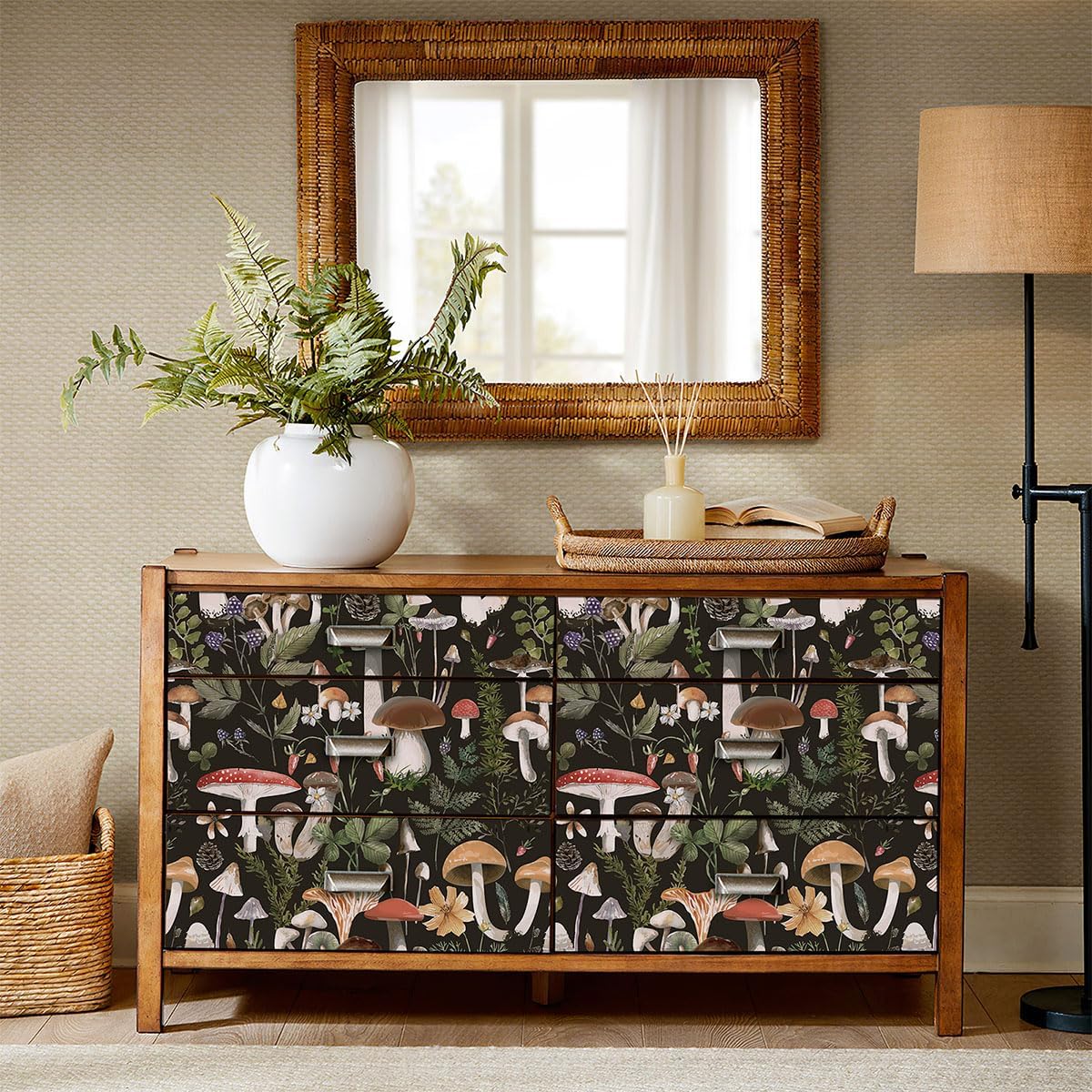 Papel tapiz autoadhesivo para despegar y pegar, papel de contacto para decoración de bañohogar, papel tapiz floral bohemio negro, papel tapiz de