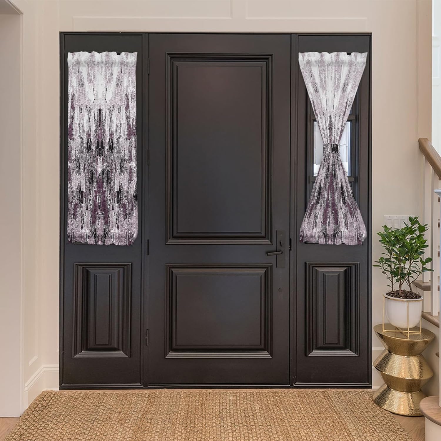 Gradient Purple French Sidelight Front Door Curtain for Door Window, Short Small Side Door Drape Rod Pocket Drapery for Kitchen Patio,Abstract