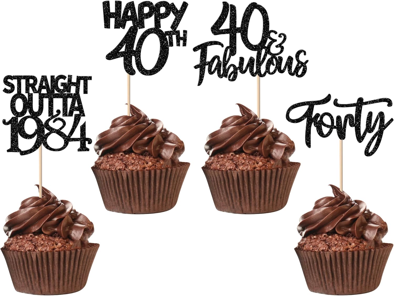 Paquete de 24 adornos para cupcakes Straight Outta 1983 con purpurina para cuarenta y 40 años, decoraciones para pasteles de cumpleaños de 40 años,