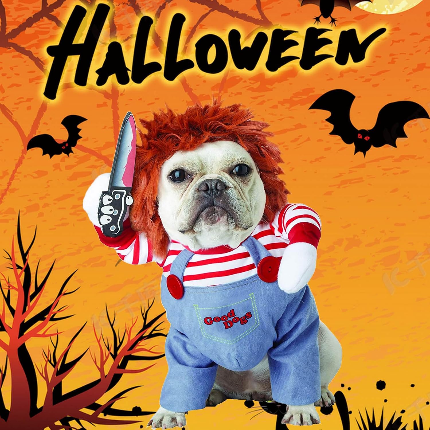 Disfraz de muñeca mortal para perro, novedoso disfraz de Halloween para perro, traje divertido para cosplay, ropa linda para perros pequeños,