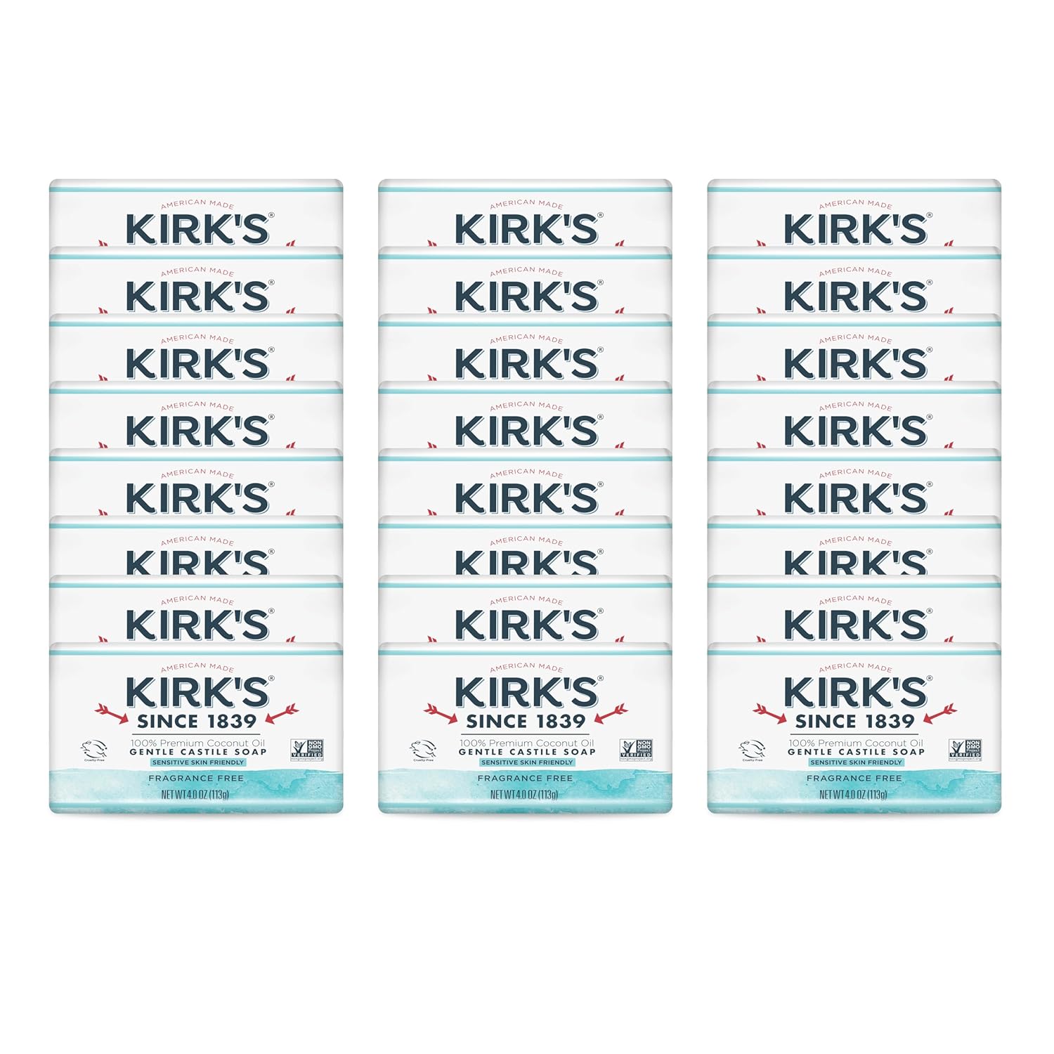 Jabón de castilla de coco marca Kirks, sin fragancia., 24 unidades