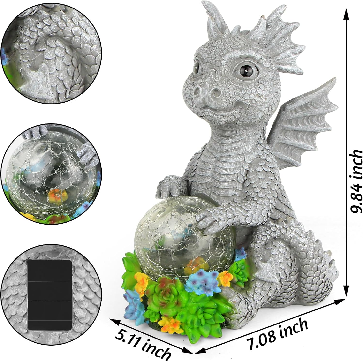 Estatuas solares de jardín al aire libre, dragón sosteniendo orbe mágico con luces LED solares, decoración de césped al aire libre para patio,