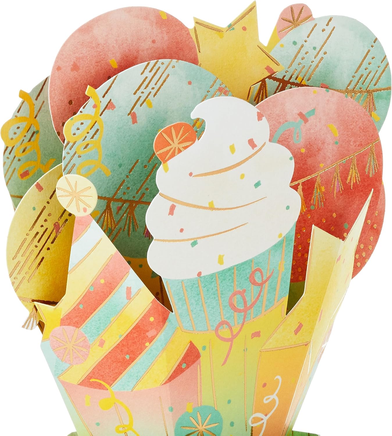 Hallmark Paper Wonder – Tarjeta desplegable de cumpleaños (ramo de globos de cupcakes)