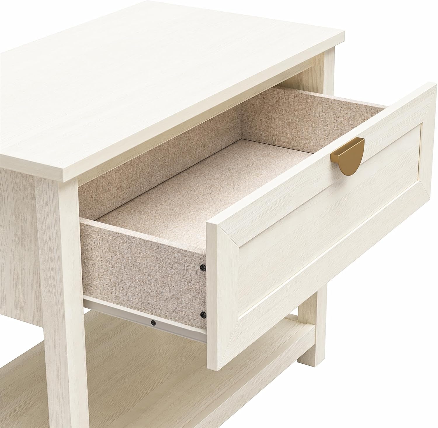 Mr. Kate Primrose – Mesita de noche ancha con 1 cajón con estante abierto, roble marfil
