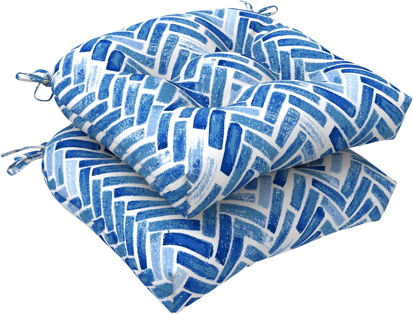 DYTXIII Juego de 2 cojines para sillas de exterior de 19 x 19 x 5 pulgadas, cojines de asiento copetudos repelentes al agua con lazos, almohadillas