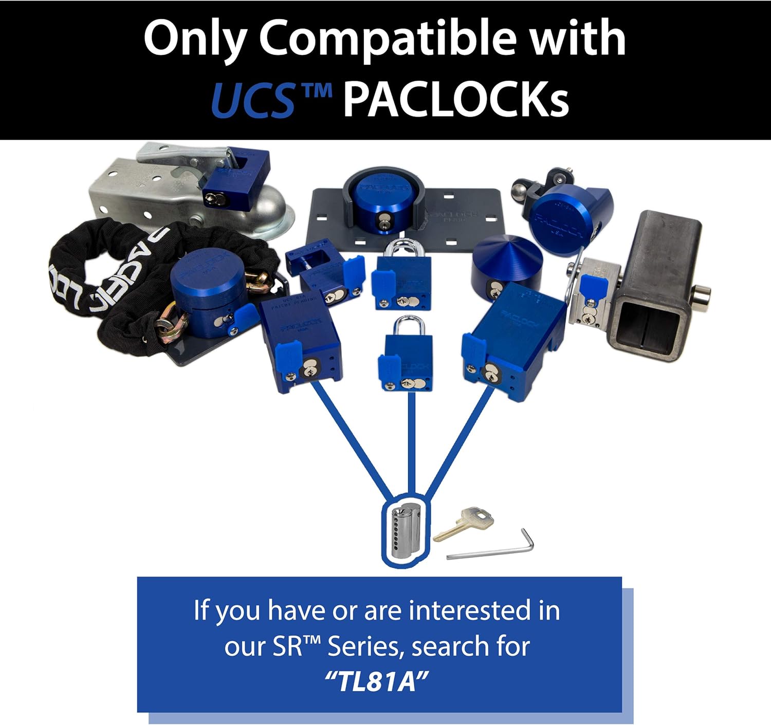PACLOCK ‘s UCS-81A Bloqueo de Remolque, Compre American Act obediente, aluminio anodizado plateado, menos cilindro, grillete oculto