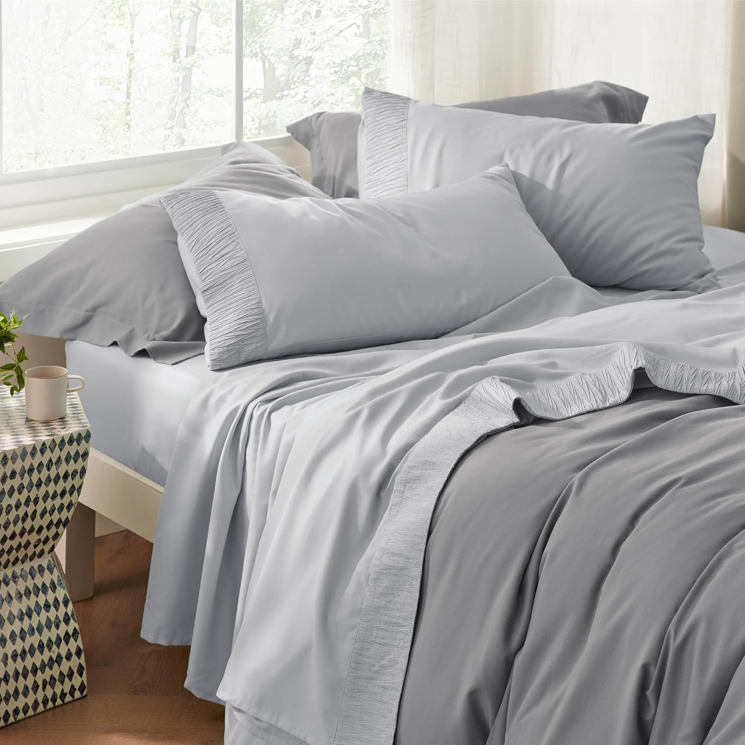 Bedsure – Juego de sábanas para cama de tamaño California King, de color gris claro, suave juego de sábanas que incluye fundas de almohada, 4