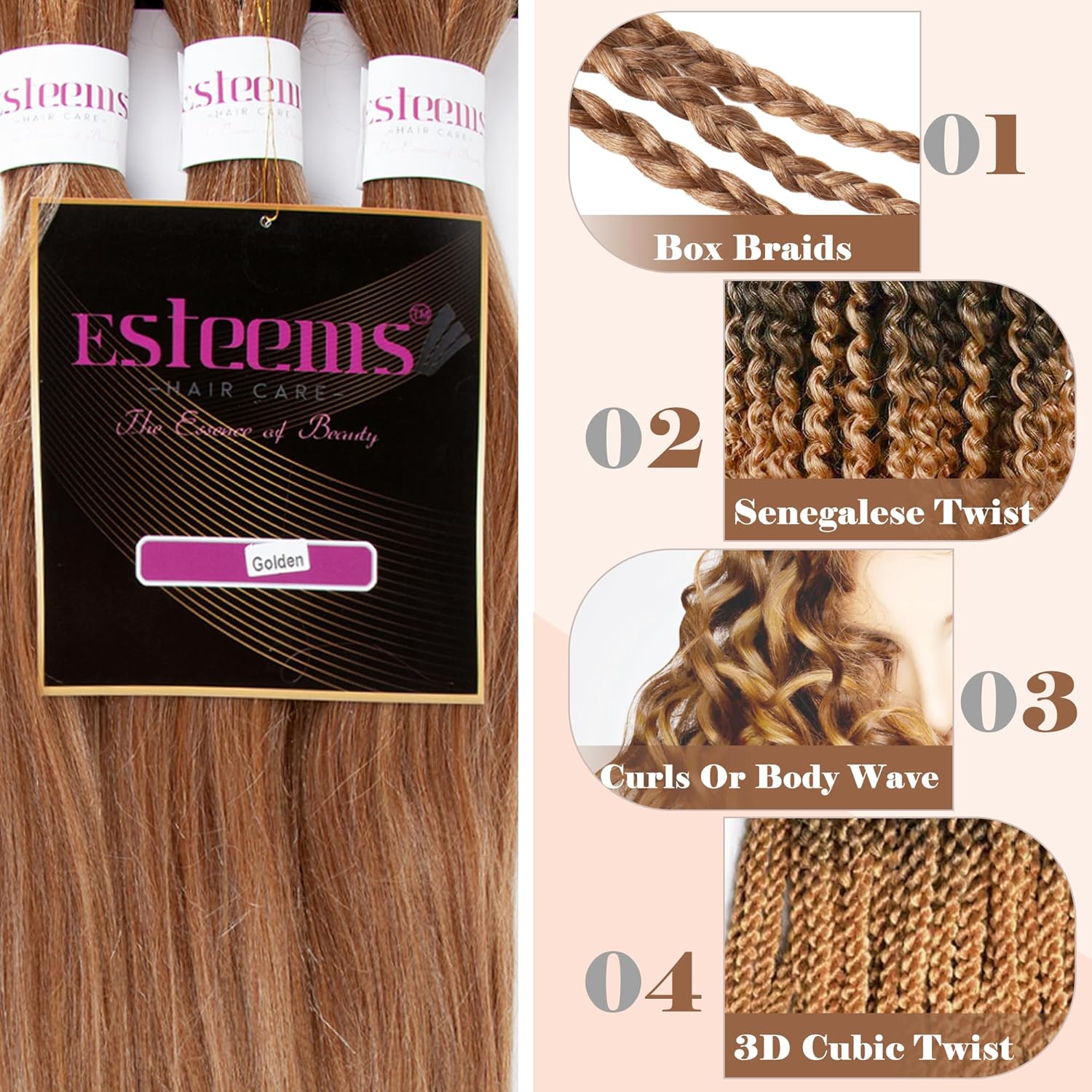 Cabello trenzado preestirado de 26 pulgadas, cabello largo dorado, 3 tonos, mezcla de 3 tonos, extensiones de cabello trenzado profesional de fibra