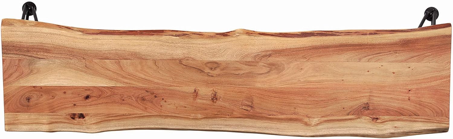 Coaster Furniture Sherman – Banco de comedor moderno de madera maciza con borde vivo, base de metal, acacia natural, plomizo, 190913