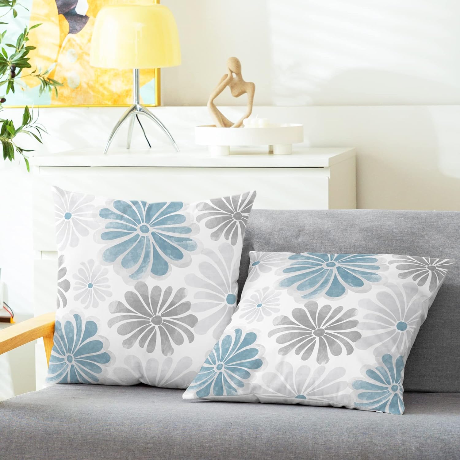 CaliTime Juego de 2 fundas de almohada decorativas de vellón de dos tonos con flores florecientes para sofá, cama, decoración de casa rural, 20 x 20