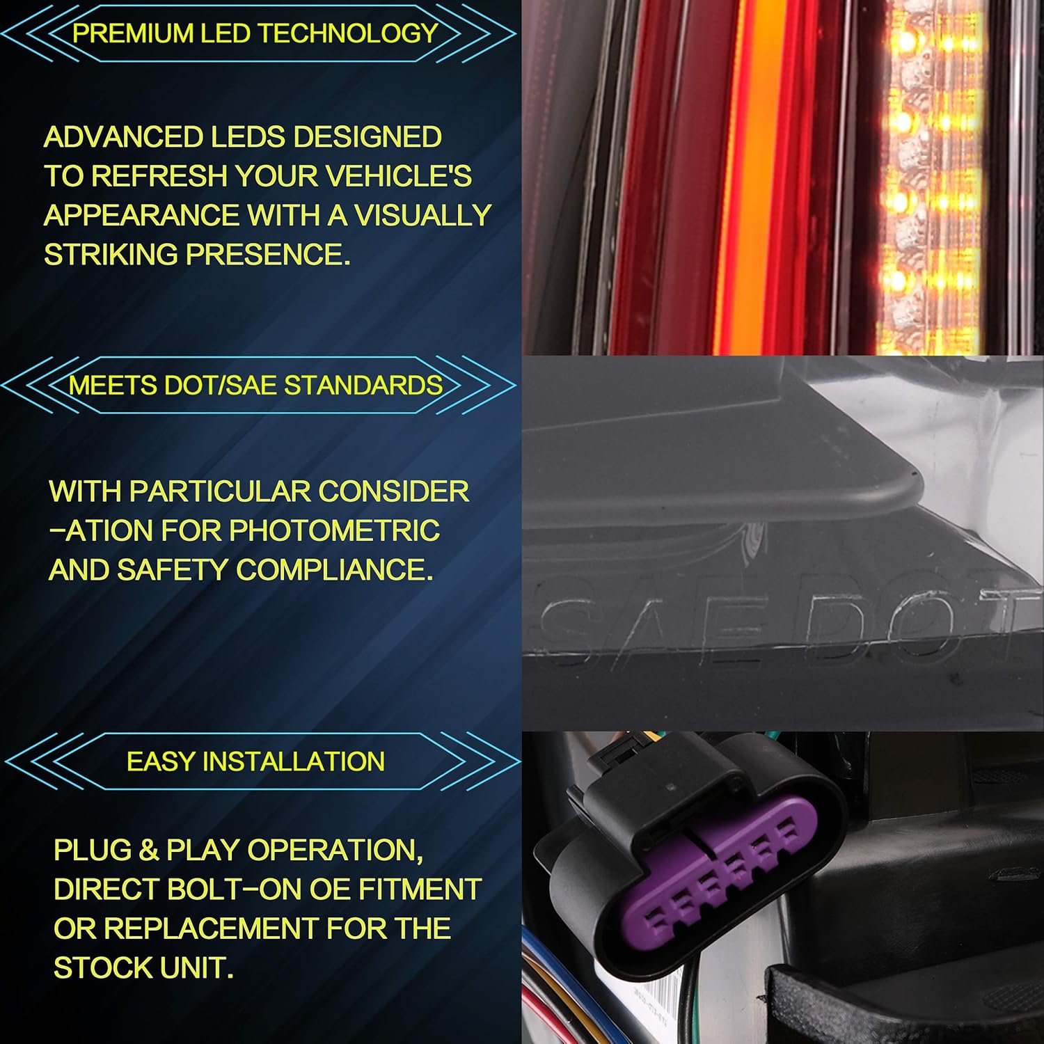 VLAND Luces traseras LED compatibles con Chevy Tahoe SuburbanGMC Yukon 2007-2014, conjunto de lámparas traseras LED completas con señal de giro, 5