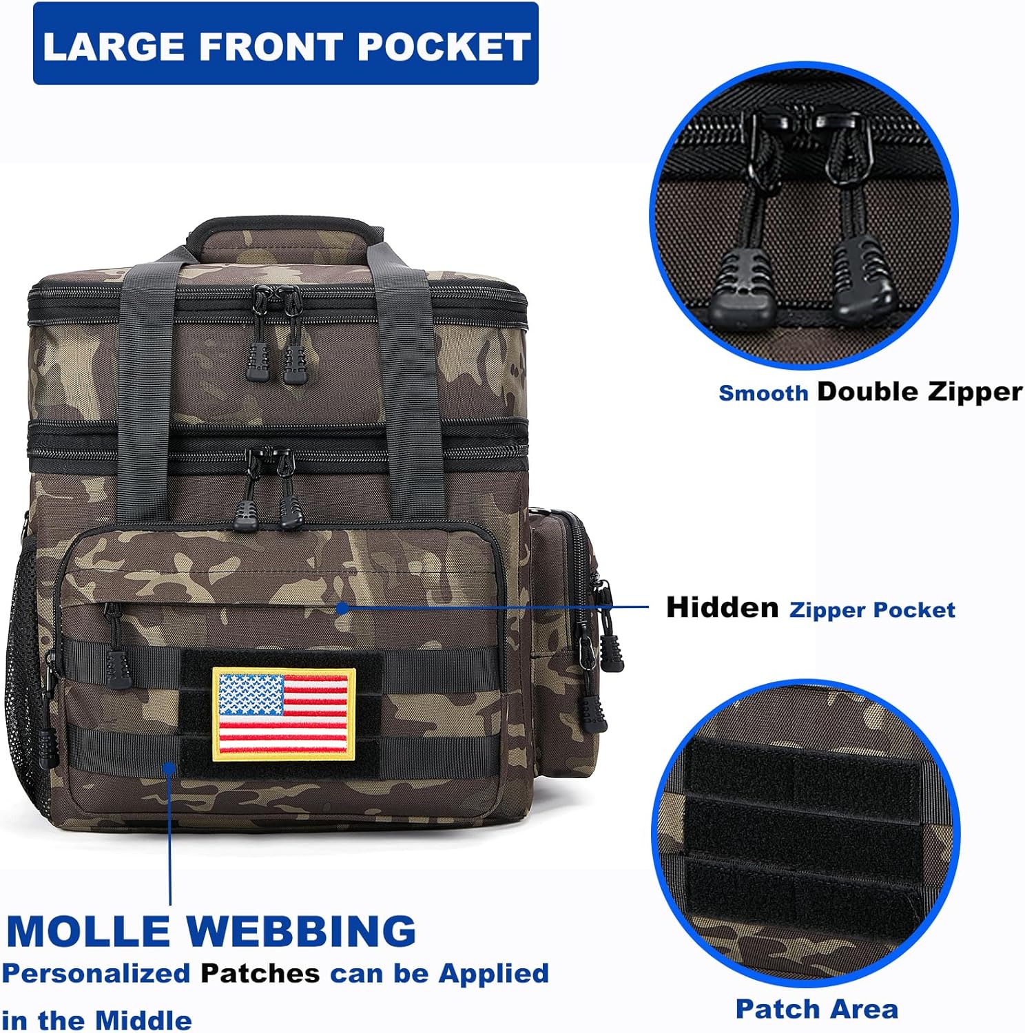 Lonchera táctica expandible para hombres, bolsa de almuerzo grande aislada con correa para el hombro, bolsa enfriadora de doble compartimento,